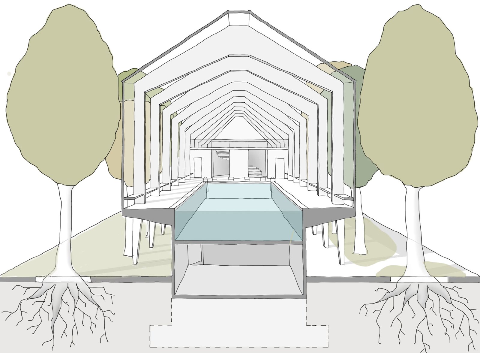 Perspective Cross Section of Aquatic Centre